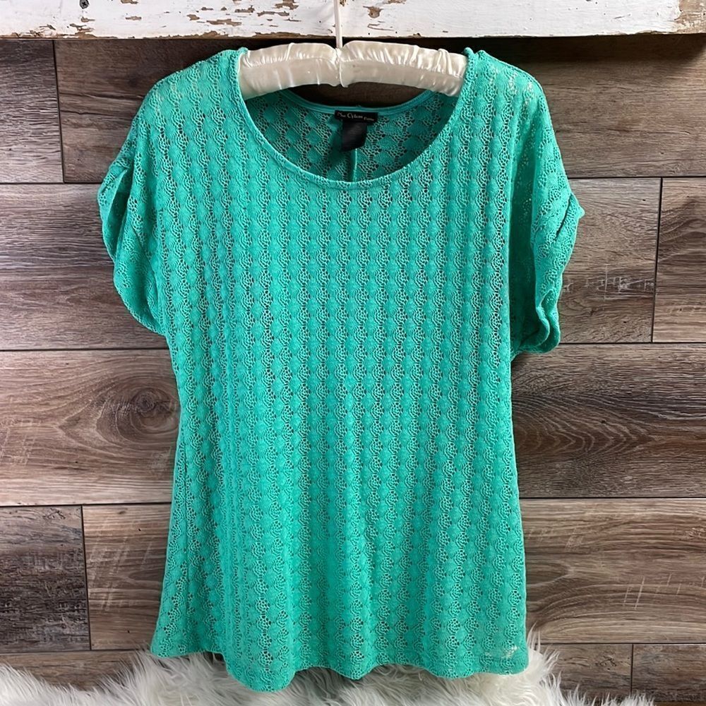 NUE OPTIONS Womes Petite Blouse Attached Cami Eyelet Size Petite Med Cottagecore